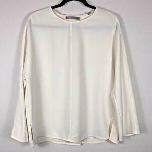 Vince Blouse Women's Size 10 Cream Long Sleeve Shirt Open Back Slit Elegant READ